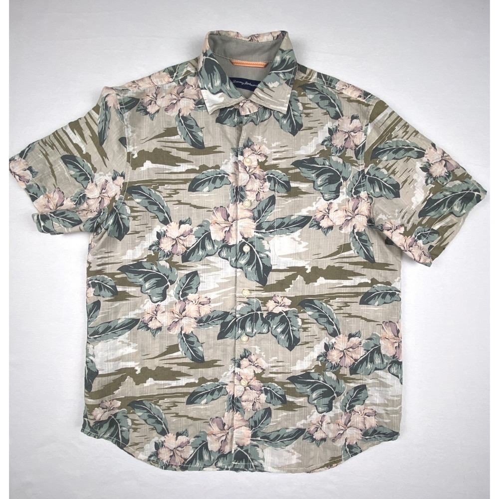 Tommy Bahama Mens Small Linen Cotton Floral Camo Tropical Short Sleeve Shirt S